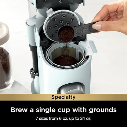 Ninja Pods & Grounds Specialty Single-Serve Coffee Maker, Compatible with K-Cups, Built-In Milk Frother, 6-oz. Cup to 24-oz. Travel Mug Sizes, Iced Coffee Maker, Glacier Blue, PB051GB (Renewed)