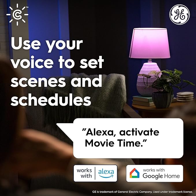 GE Cync Dynamic Effects A19 LED Smart Light Bulbs, Bluetooth and WiFi Color Changing Lights with Music Sync, Compatible with Alexa and Google Home (2 Pack)
