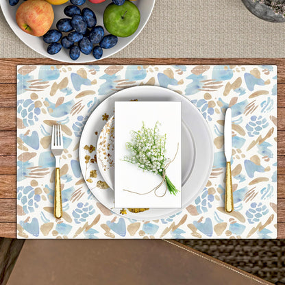 Blue and Brown Placemats Set of 4, Watercolor Table Mat for Home Kitchen, Restaurants, Outdoor Linen Washable Place Mats 12x18 inch Party Event Dining Decoration-07