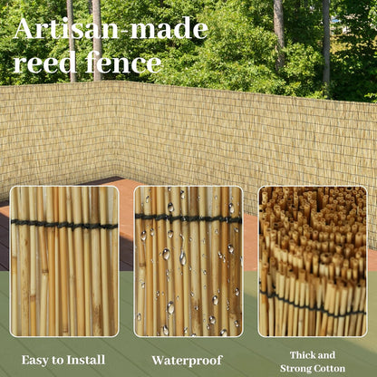 Natural 2 Pack 4FT X 16.4FT Reed Fencing Roll, Balcony Privacy Shade Reed Bamboo Fencing Garden Fence Border, Wind Block Sunshade Fence Screen for Outdoor Yard Patio Flower Bed Edge