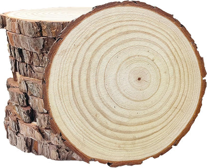 10 Pcs 9-11 Inch Unfinished Wood Slices for Centerpieces,Natural Wood Rounds for Crafts Rustic Wedding and Table Decorations,Wooden Discs with Tree Bark,Ideal for Crafts,Painting,and Holiday Decor