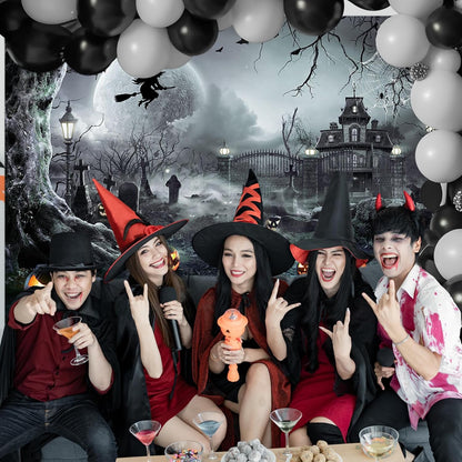 Avezano Halloween Photography Backdrop Full Moon Scary Night Castle Pumpkins Party Background Spooky Witch Bats Cemetery Child Kids Halloween Party Decorations Photoshoot Backdrops (10x7ft, Green)