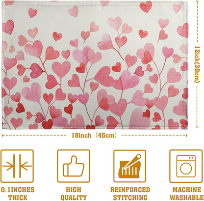 Pink Love Heart Valentine's Day Placemats Set of 4 Valentine Seasonal Holiday Linen Table Mats 12x18 Inch Anniversary Wedding Sweet Romantic Place Mats for Party Kitchen Dining Outdoor Indoor Decor