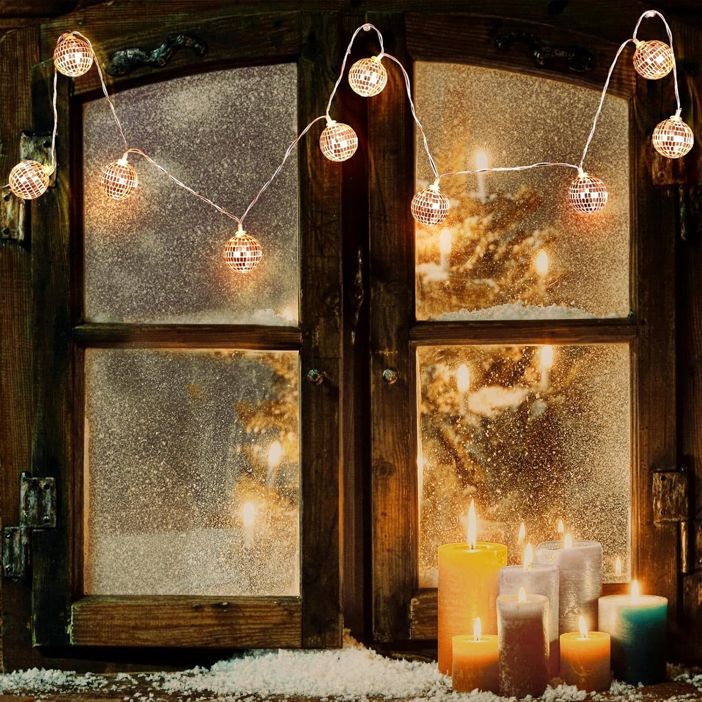 Zhanmai 30 LED Disco Ball String Lights Decor Lighted Mini Mirror Disco Balls Ornaments for 70s 80s Party Supplies Club(1.57 Inch Ball,Rose Gold)