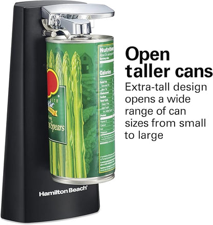 Hamilton Beach Extra-Tall Electric Automatic Can Opener with Easy-Clean Detachable Cutting Lever, Cord Storage, Knife Sharpener, Black (76702)