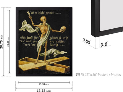 Poster Master Vintage Medieval Poster - Retro Gothic Print - Gift for Artist, Friend - Allegory of Life and Death, Skeleton, Dark, Skull - Wall Decor for Home, Living Room, 16x20 Black Framed