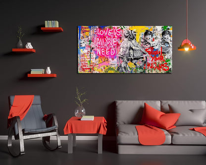 JKWALL77 Banksy Wall-Art - Graffiti Canvas Wall Art - Abstract Wall Decor For Living Room Large Size Ready To Hang Size 59" x 29"