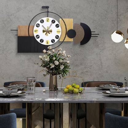 Oversized Modern Wall Clocks-Large Geometric Dial Wall Clock Battery Operated,Wood Metal Frame Big Clock Silent Non Ticking,for Living Room, Bedroom,Kitchen,Farmhouse,Office -42X21.6 Inch