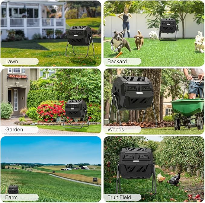 Compost Tumbler Bin Composter Dual Chamber 43 Gallon (Bundled with Pearson's Gardening Gloves)