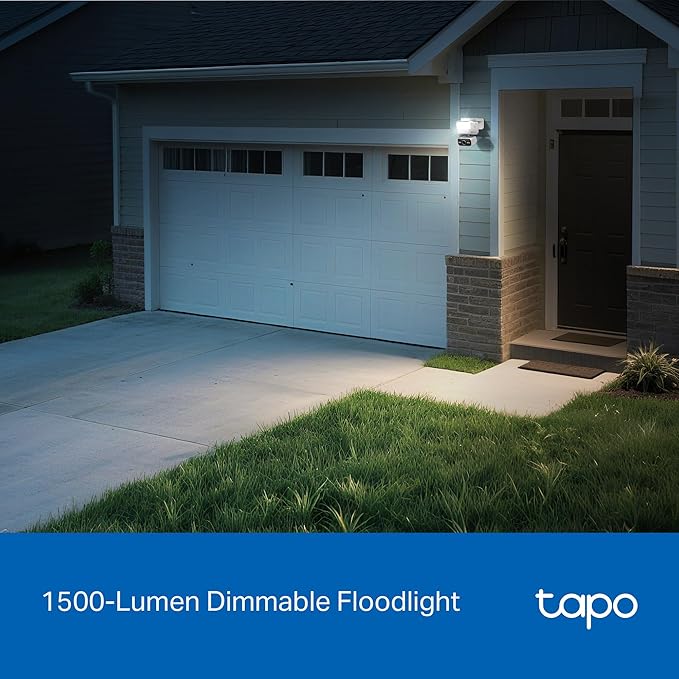 Tapo 2K Outdoor Pan/Tilt Wired Floodlight Security Camera - 1500 Lm Dimmable, 360° AI Motion Tracking, Person/Vehicle Detection, 24/7 Recording, Subscription-Free Local Storage or Optional Cloud, C710