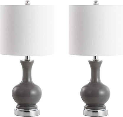 JONATHAN Y 22" Gray/Chrome Modern Glass Table Lamp Set of 2, Brass Gold Bedside Lamp with White Linen Shade for Bedroom Living Room, LED Bulbs Included (JYL4033B-SET2)