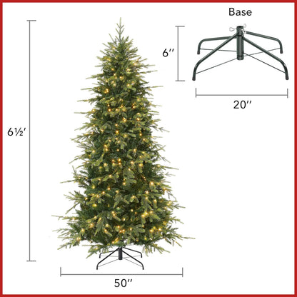 Casafield 6.5FT Pre-Lit Frosted Slim Aspen Fir Artificial Holiday Christmas Tree with White & Multicolored LED Lights, Partially Flocked Realistic Noble Fir with Metal Stand
