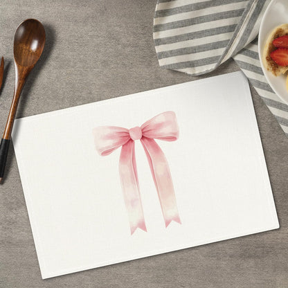Pink Bow Placemats Set of 4, Table Mat for Home Kitchen, Restaurants, Outdoor Linen Washable Place Mats 12x18 inch Party Event Dining Decoration-05