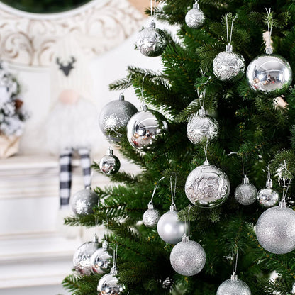 Christmas Ornaments for Xmas Trees,Silver Shatterproof Christmas Ball Ornaments