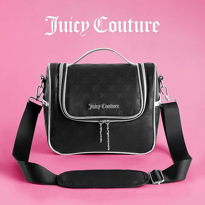 Juicy Couture Insulated Lunch Bag – Stylish Cooler Tote with Adjustable Crossbody Strap, Debossed Logo, Black – Women's Lunch Box Bag for Work, School, Travel