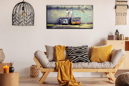 Banksy Street Art - Graffiti Canvas Wall Decor - Abstract Art Wall Decor Ready to Hang Size 40" x 20"