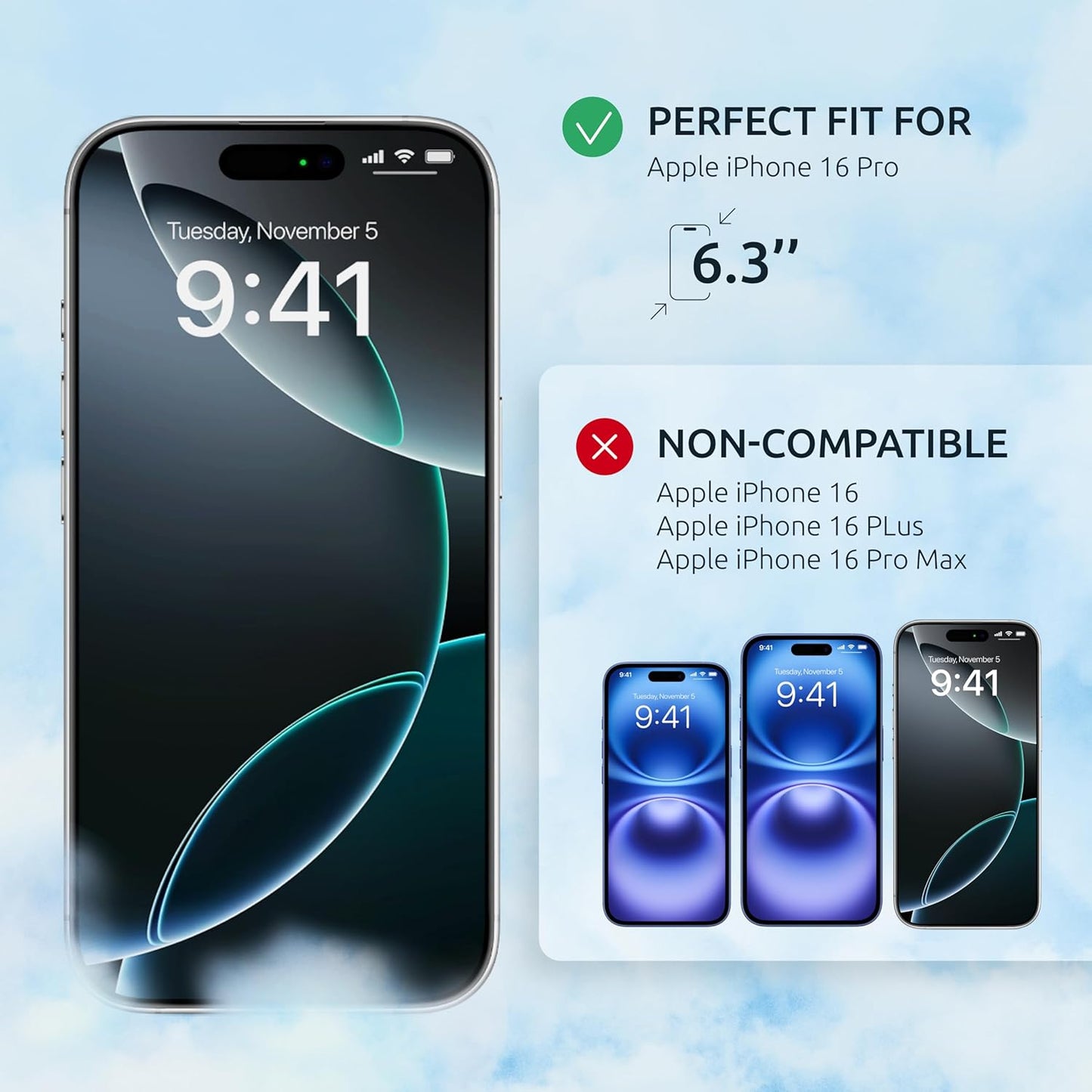 Screen Protector for iPhone 16 Pro - 2 Pack (USA Flag Design and Black) - 9H Hardness, Oleophobic Coating, Easy Installation - Tempered Glass Screen Protector for iPhone 16 Pro