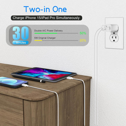 Dual Port A/C Charger for iPhone 16 15,Double A/C iPhone 16 15 Charger Fast Charging Block,2Pack Quick USB C Wall Chargers Adapter,10FT USB C Cable for iPhone 16/16 ProMax/16e/15 Plus/15 Pro,iPad Pro