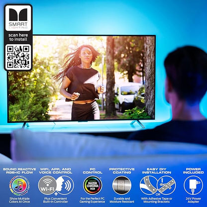 Monster Smart RGB+IC LED Strip Lights – Sound Reactive Strip Lights for Bedroom, App & Voice Control, RGB Light Strip for Room, Alexa Google Home, Razer Chroma Sync (150ft)