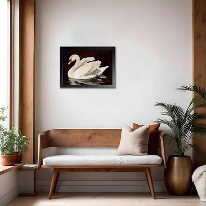 Black Wood Framed Wall Art Canvas Print Home Decor, Vintage Swan Aesthetic Wall Decor Photo, Classical Grace Swan Bathroom Prints Painting for Living Room Bedroom Office Decor 12x16 Inch