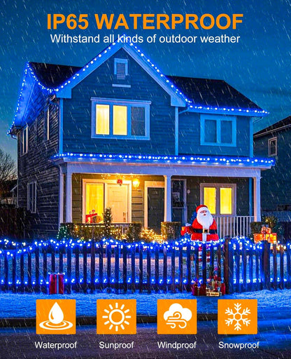Christmas Lights Outdoor, 80FT 240 LED Christmas Tree Lights, Waterproof & 8 Modes & Timer, Connectable Green Wire String Light for Indoor Garden Xmas Party Holiday Decorations, Blue
