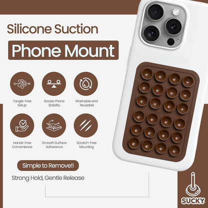 SUCKY Silicone Suction Phone Case Adhesive Mount - Anti-Slip Holder, Hands-Free Fidget Toy, Phone Accessory for iPhone and Android - Sticky Grip for Selfies, Videos, and Tiktok - Mocha Brown