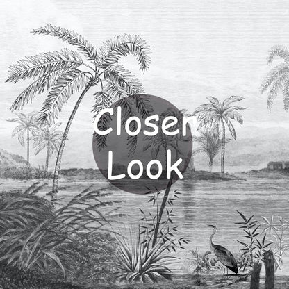 Vintage Black and White Forest Wallpaper Hand Painted Palm Tree Wall Mural for Bedroom Living Room (Not Peel n' Stick)
