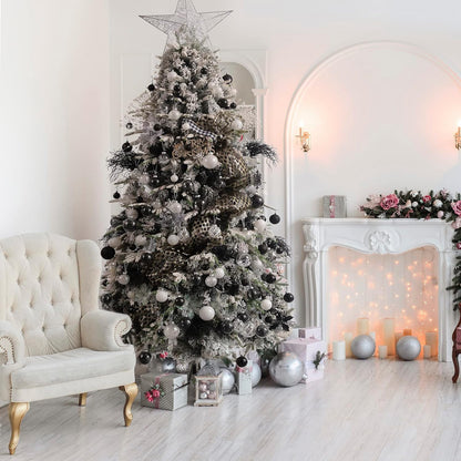 Clear Christmas Ball Ornaments,24ct Shatterproof Plastic Decorative Christmas Ornaments Hanging Xmas Tree Baubles Set with Stuffed Delicate Glittering Decorations for Holiday Party Home Decor(Black)
