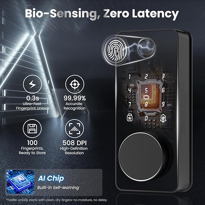 Keyless Entry Door Lock, Biquole Smart Lock with App Control, Fingerprint Door Lock, Electronic Keypad Deadbolt, Auto & One Touch Lock | Digital Smart Door Locks | Easy Installation | IP54 Waterproof