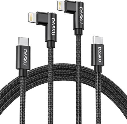 Apple USB C to Lightning Cable 2Pack - 6FT Right Angle 90 Degree iPhone Charging Cable - Long Nylon Braided - Compatible with iPhone 14/13/Pro/12/Max/11/XS/XR/8/Plus