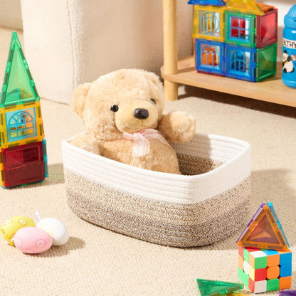 Small Storage Baskets for Organizing | Closet Organizer Bins | Shelf Toy Basket | Woven Rope Baskets | Cube Decorative Box | Shallow Basket |11.5x7.5x4.7”| 4 Packs Gradient Brown
