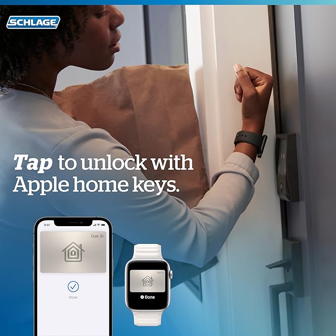 Schlage Encode Plus Smart Wi-Fi Lock for Front Door, Keyless Entry Deadbolt, Unlock with Apple Watch, Built-in WiFi and App Control, Easy Install, Alexa & Apple HomeKit Compatible, Matte Black