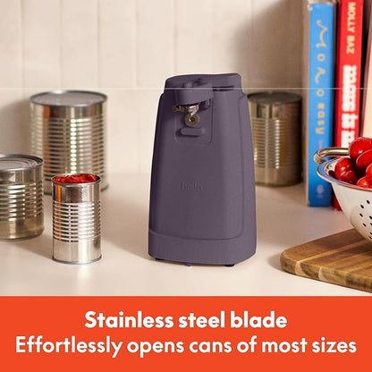 bella Electric Can Opener and Knife Sharpener, Removable Cutting Lever, Cord Storage, Stainless Steel Blade, Plum
