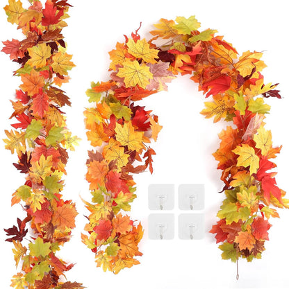 Joyhalo 2 Pack Fall Leaves Garland for Mantle, Autumn Leaf Garland Indoor Outdoor Fall Decor, Hanging Maple Leaves for Mantle, Door Frame, Fireplace and Thanksgiving Decor