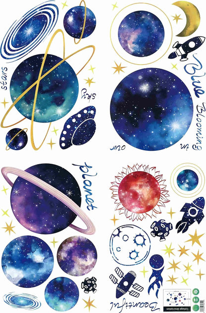 Quanhaigou Blue Purple Galaxy Wall Decals, Removable Sticker,The Art Magic 3D Milky Way Cosmic Stars Spacecraft Dreamscape Home Decor for Bedroom Living Room Floor Ceiling Kids Room