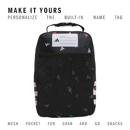 adidas Santiago Lunch Bag Cooler for Women and Men, Insulated Food Container Box with Mesh Pocket, 3 Bar Toss Black-Clear Pink/Black/Clear Pink/3.0, One Size