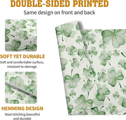 Shamrocks St. Patrick's Day Placemats Set of 4 Watercolor Lucky Clovers St Patrick's Day Table Mats Seasonal Spring Green Leaves Linen Place Mats for Party Kitchen Dining Outdoor Indoor Decor