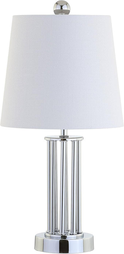 JONATHAN Y 18" Chrome Lillian Metal Mini LED Table Lamp, Modern Transitional Tri-Pillar Iron Bedside Lamp for Living Room Bedroom, White Linen Shade, LED Bulb Included JYL2025A