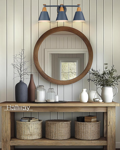 FEMILA Bathroom Vanity Light, 3-Light Modern Bathroom Light Fixture with Hammered Metal Shade Finish, Dark Blue Wall Sconce Lamp Lighting for Bedroom, 4FG59B-3W Blue