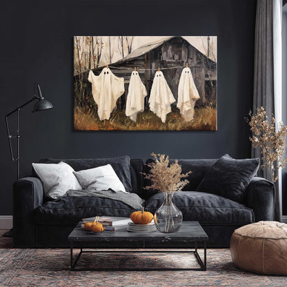 Laoife Halloween Canvas Wall Art, Vintage Spooky Creepy Spooky Ghost Laundry Prints, Farmhouse Gothic Wall Decoration, Dark Academia Halloween Party House Decoration (Ghost 3)