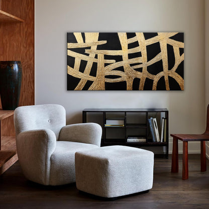 Abstract Wall Art Paintings Canvas Wall Art Decor Black And Gold Lines Artwork for Walls Texture Wall Decorations Modern Minimalist Wall Art Living Room Decor For Room Bedroom Office Wall Decor 24"X48"