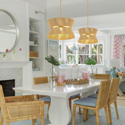 18” Hand Woven Rattan Boho Chandelier Brass Ajustable Pendant Light for Kitchen Island Living Room Bedroom Hallway, UL Listed