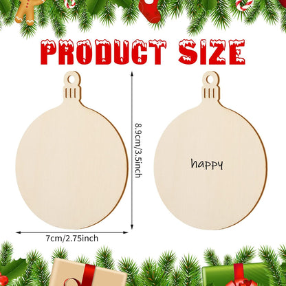 Blulu 60 Pieces Christmas Wooden Ornaments Round Wood Slices Snowflake Angel Shape with Cords for DIY Crafts New Year Christmas Tree Pendant Ornaments