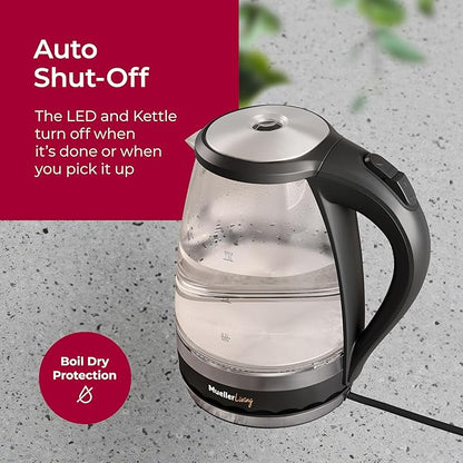MuellerLiving Glass Kettle 1.5L 1500W LED Light Electric Tea Kettle Automatic Shut-Off with SpeedBoil Tech and Boil-Dry Protection (Pack of 2)