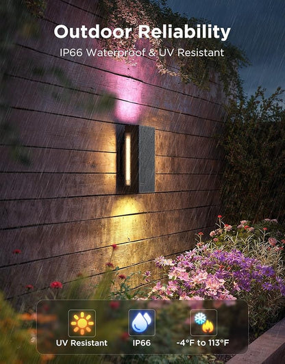 Govee Outdoor UpDown Wall Light, 1 Pack, 1200LM RGBICWW Smart Porch Lights Outdoor with 64 Scene Modes, IP66 Waterproof Wall Sconce for Outdoor Decor, Works with Alexa, Google Assistant and Matter