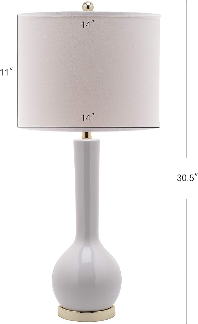 SAFAVIEH Lighting Collection Mae Long Neck Modern Contemporary White Ceramic 31-inch Bedroom Living Room Home Office Desk Nightstand Table Lamp Set of 2 (LED Bulbs Included)