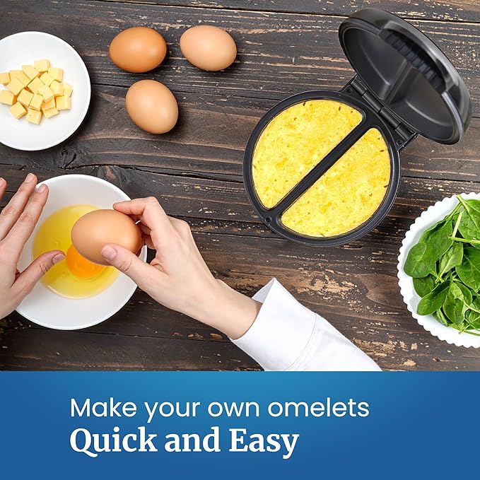 Elite Gourmet EOM205 Non-Stick Omelet Frittata Snack Pocket Maker for 2 Individual 6.5" Omelets,Stainless Steel and Black,(Pack of 6)