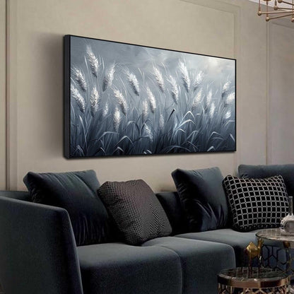 Plant Pictures Wall Art Reed Artwork White Photos Wall Decor 24"x 48" Grey Large Wall Decorations for Girl Room Decor