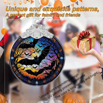 Bat Under Moonlight Halloween Christmas Tree Ornament Glass- Hanging Ornaments for Christmas Tree Decorations - Holiday Keepsake Present Exchange Idea