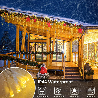 Icicle Christmas Lights, 98FT 1216 LED Icicle Lights for Outside with 228 Drops, 8 Modes Waterproof Twinkle String Lights for House Bedroom Wedding Holiday Decorations, Warm White